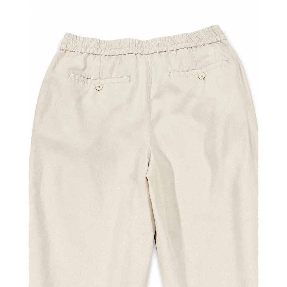 Zara Relaxed‎ Khaki Trouser Pants Womens Medium Beige Drawstring Waist Pants